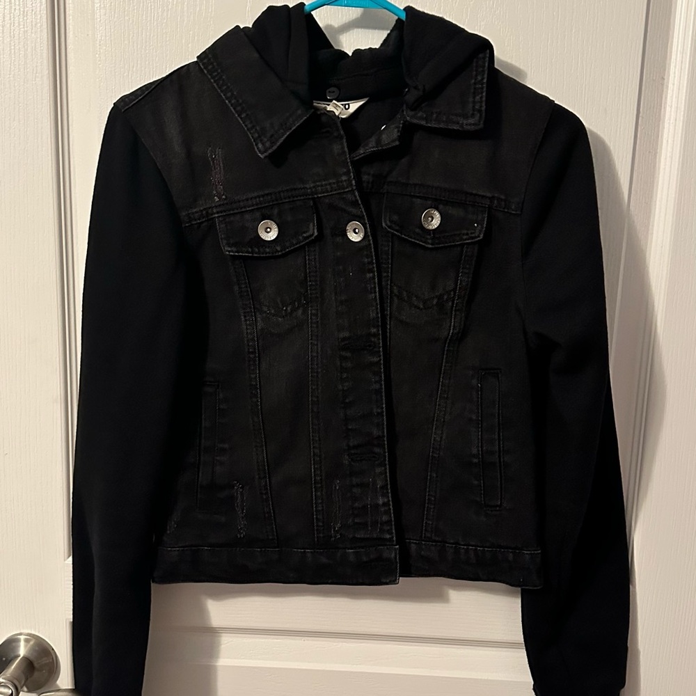 Black Denim Jacket with Hood
